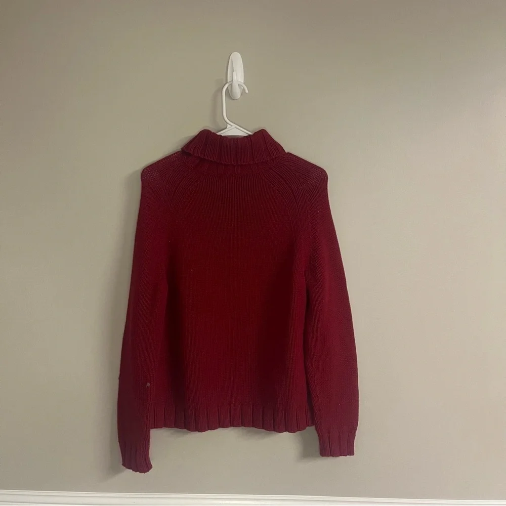 J. Jill Red Sweater with Black Pattern Size Medium Embroidery Turtle mock Neck - Picture 2 of 4